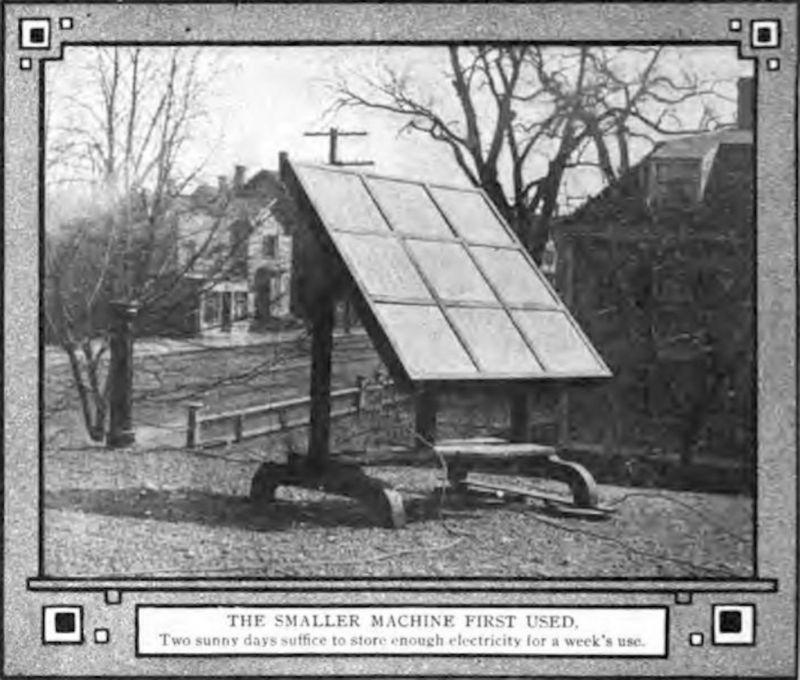 Painel solar de Cove em 1909. (TECHNICAL WORLD MAGAZINE / WIKI)