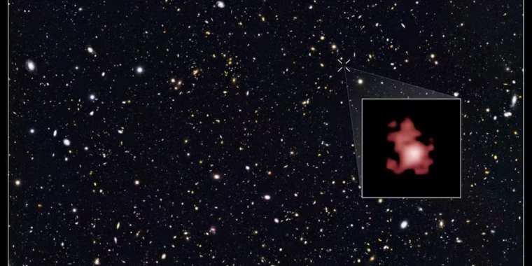 foto buraco negro mais antigo; imagem buraco negro ativo mais antigo já encontrado; imagem buraco negro telescópio espacial James Webb